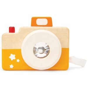 Voorzijde houten camera met kaleidoscoop lens